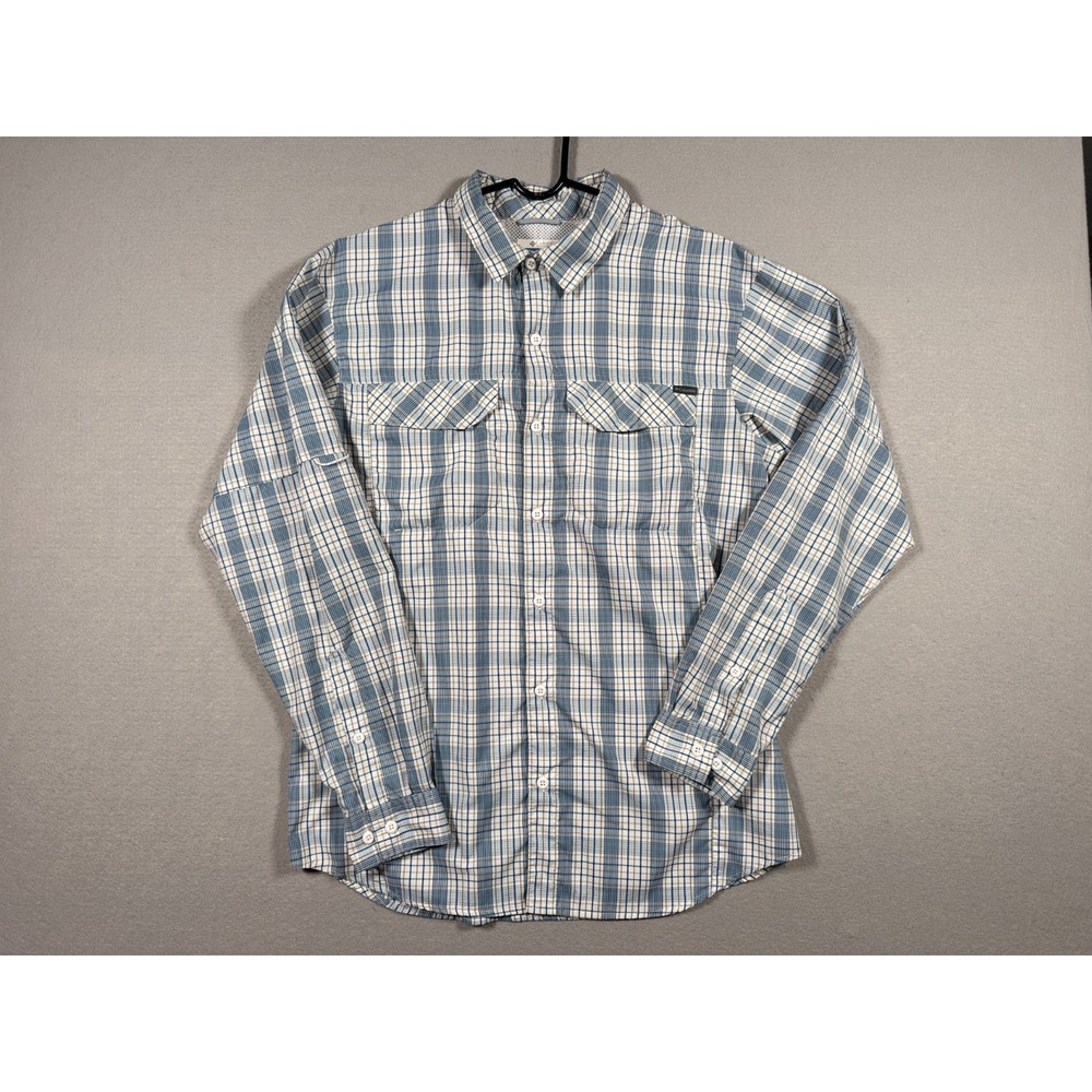 Columbia Men's Button Up Long Sleeve Shirt - Blue Tan - Size Medium - Polyester